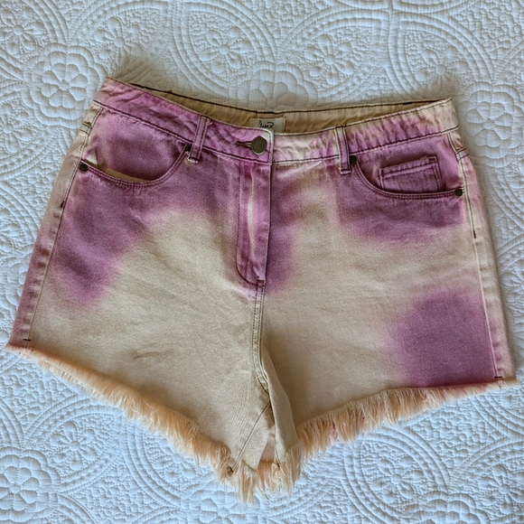 Easel Los Angeles Pants - Easel Tie Dye Denim Shorts Women Large Rose Butter Raw Hem Cutoff Boho Festival